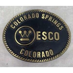 VINTAGE WESCO DYNABUCKLE Colorado Springs Solid Brass Belt Buckle Union